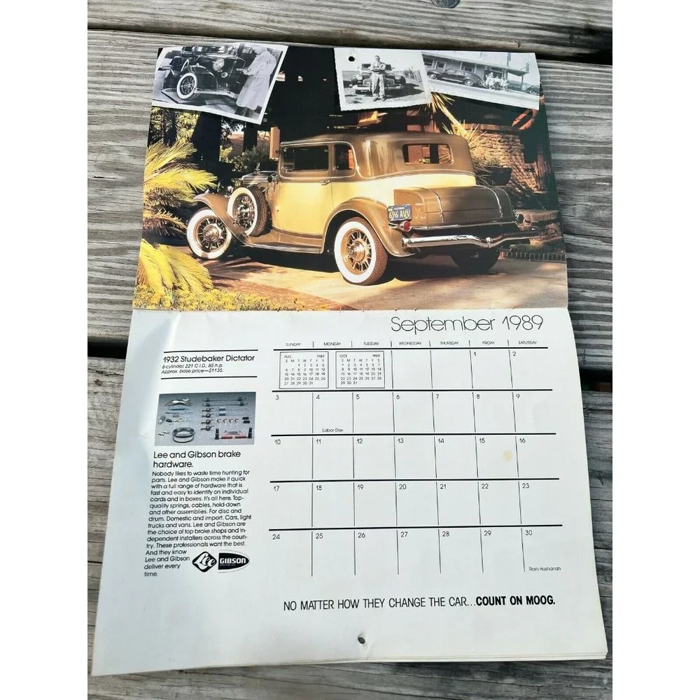 Vintage Moog Company Calendar 1989 Classic Cars